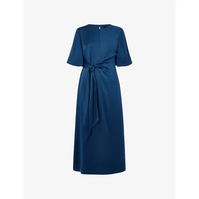 Whistles Omens  Twist-waist Satin Midi Dress In Blue