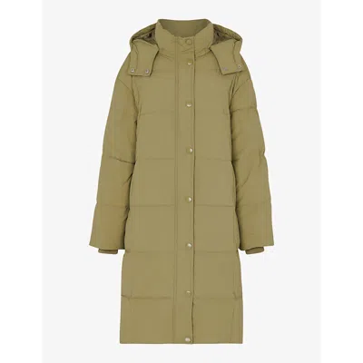 Whistles Omens  Una Relaxed-fit Hooded Shell Quilted Coat In Khaki/olive