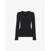 Whistles Chenille V Neck Knit Sweater In Black