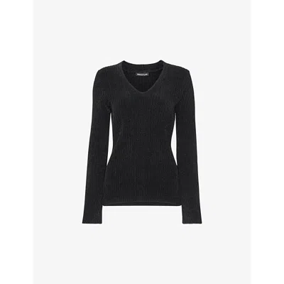 WHISTLES WOMENS BLACK V-NECK CHENILLE-TEXTURED STRETCH-KNIT JUMPER XS