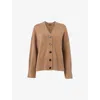 Whistles Omens  V-neck Ribbed Wool And Cashmere Cardigan In Tan