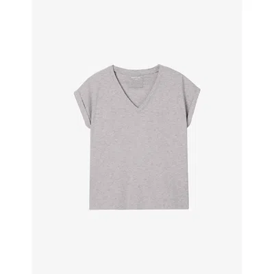 Whistles Womens Grey Willa V-neck Cotton-jersey T-shirt In Gray