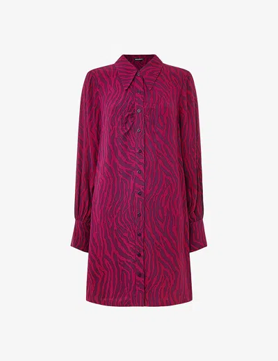 Whistles Zebra-print Collared Woven Mini Dress In Purple/multi