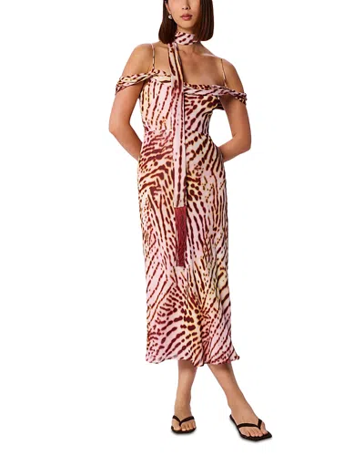 Whistles Orchid Print Scarf Midi Dress In Multi