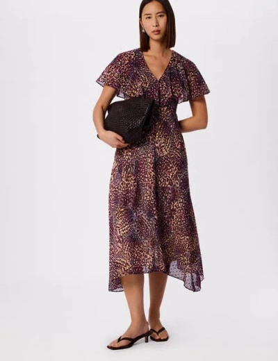 Whistles Orchid Print V-neck Midi Dress In Purple