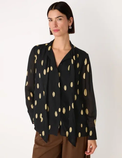 Whistles Oval Spot Frill Blouse In Black