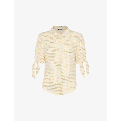 Whistles Womens Cream Oval Spot-print Tie-sleeve Woven Blouse