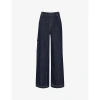 WHISTLES WHISTLES WOMEN'S NAVY PATCH-POCKET WIDE-LEG MID-RISE DENIM TROUSERS