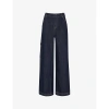 Whistles Womens Navy Patch-pocket Wide-leg Mid-rise Denim Trousers In Navy
