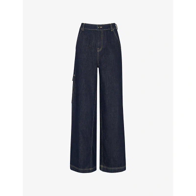 Whistles Womens Navy Patch-pocket Wide-leg Mid-rise Denim Trousers