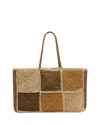Whistles Patchwork Straw Tote In Brown