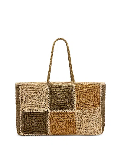 Whistles Patchwork Straw Tote In Brown
