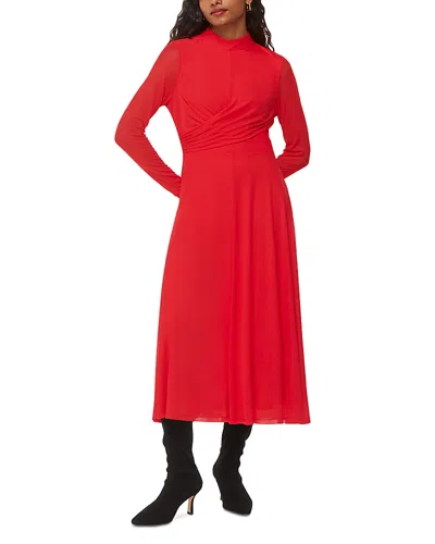 Whistles Petite Arabella Ruched Mesh Dress In Red