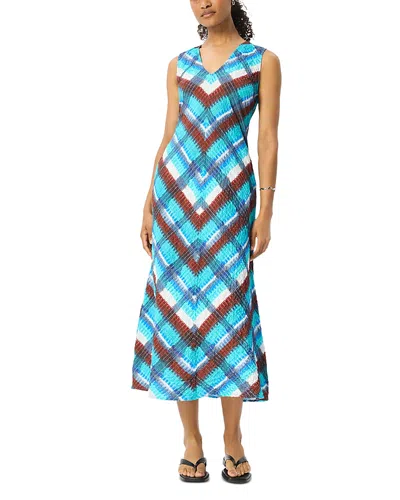 Whistles Petite Checked V Neck Textured Dress In Blue