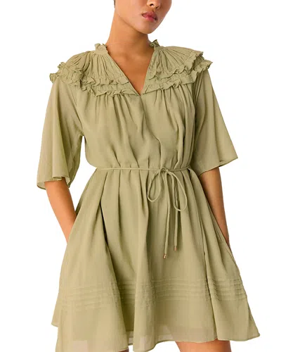 Whistles Petite Cotton Frill Mini Dress In Brown