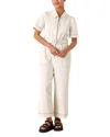 Whistles Petite Denim Pintuck Belted Jumpsuit In Ivory
