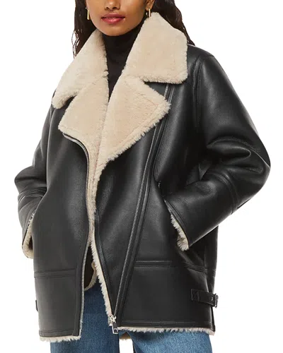 Whistles Petite Faux Shearling Aviator Coat In Black