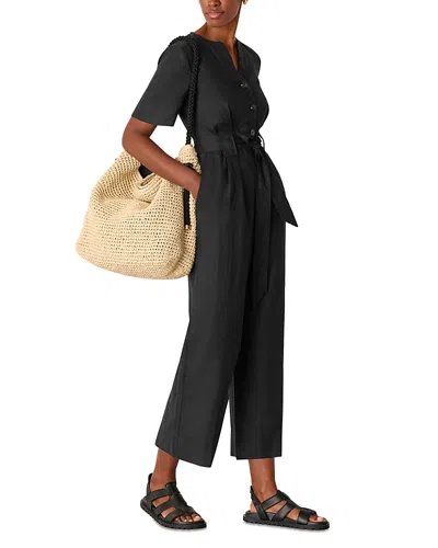 Whistles Petite Fiona Linen Button Front Jumpsuit In Black