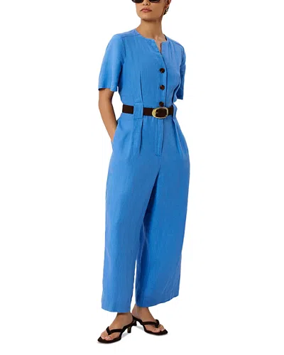 Whistles Petite Fiona Linen Button Jumpsuit In Blue