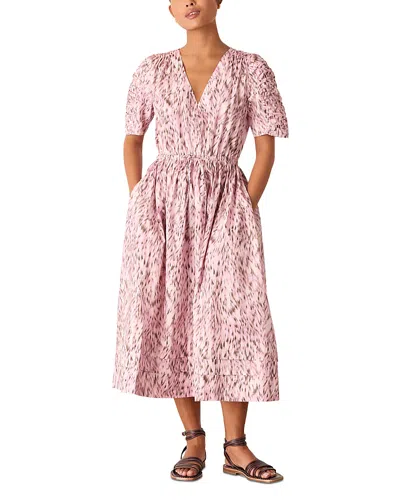 Whistles Leopard Print Cotton Midi Dress In Pink