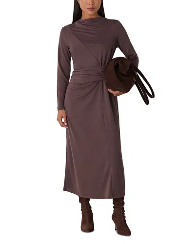 Whistles Petite Ruched Detail Midi Dress In Brown