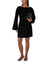 Whistles Petite Velvet Flare Sleeve Dress In Black