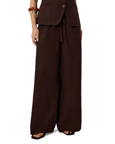Whistles Petites Wide Leg Linen Trousers In Brown