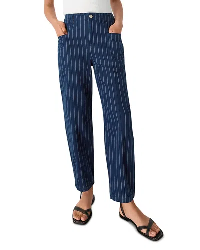 WHISTLES PINSTRIPE BARREL LEG HIGH RISE JEANS IN NAVY/MULTI