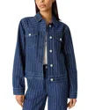 Whistles Womens Blue Pinstriped Relaxed-fit Denim Jacket