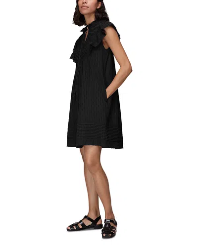Whistles Pintuck Frill Cotton Dress In Black