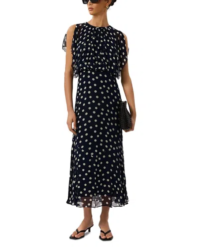 Whistles Polka Dot Print Midi Dress In Black