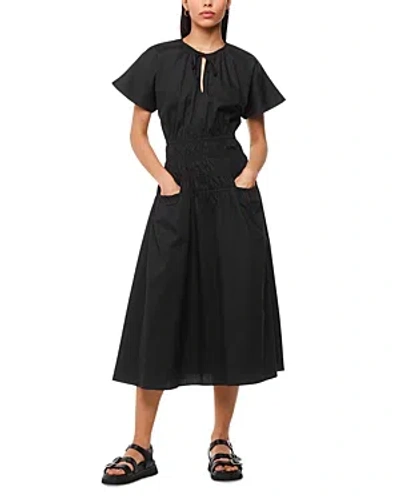 Whistles Poplin Shirred Dress In Black