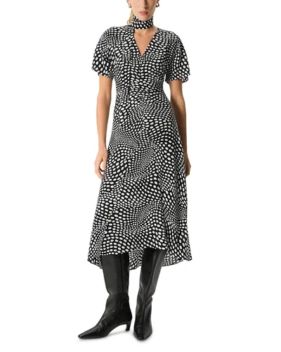 Whistles Printed V Neck Midi Dress In Black