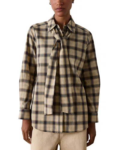 Whistles Removable Scarf Long Sleeve Shirt In Brown