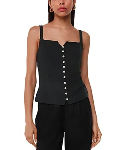 Whistles Ribbed Button Front Top In Black