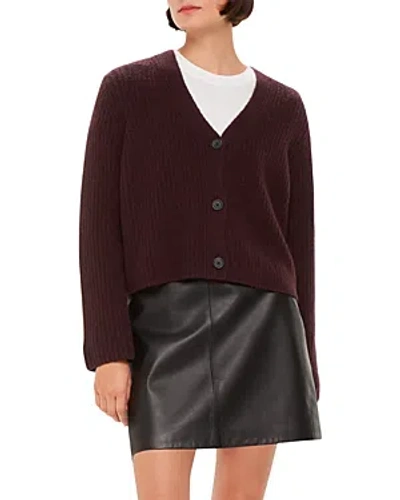 Whistles Womens V-neck Ribbed Recycled Wool-blend Cardigan Plum/claret