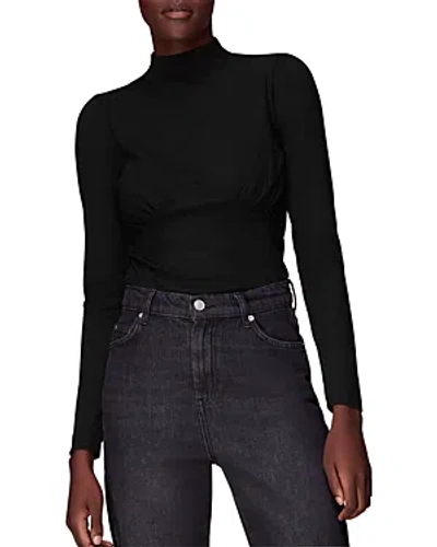 Whistles Ribbed Gathered Top In Black