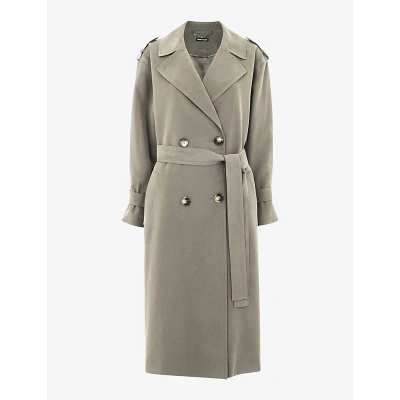 Whistles Riley Double-breasted Woven Trench Coat In Khaki/olive