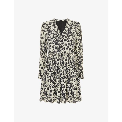 Whistles Womens Black Riley Floral-print Shirred Woven Mini Dress