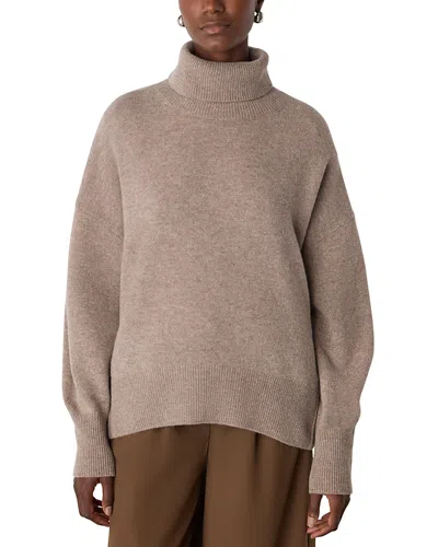 Whistles Roll Neck Curved Hem Wool Knit Sweater In Brown