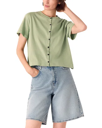 Whistles Round Neck Button Up Tee In Green