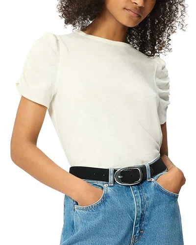 Whistles Round Neck Gathered Sleeve Tee In White