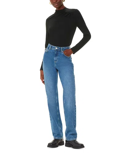 Whistles Ruched Front High Neck Top In Black