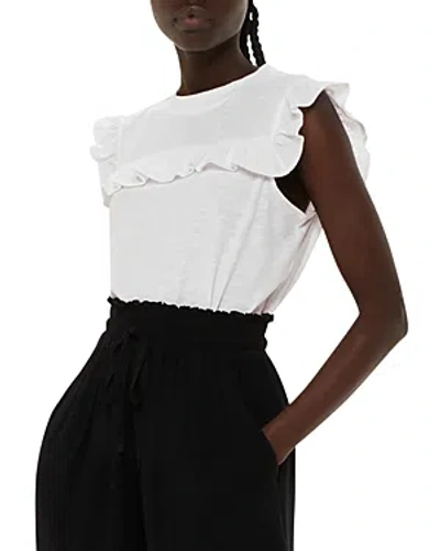 Whistles Womens White Frilled-trim Yoke Organic-cotton Tank Top