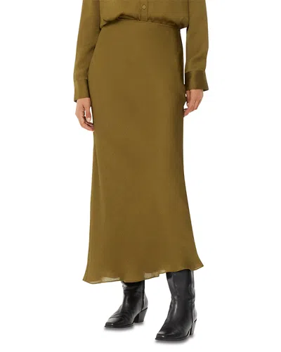 Whistles Satin Bias Cut Skirt In Khaki