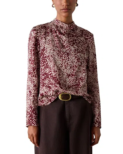 Whistles Satin High Neck Top In Purple