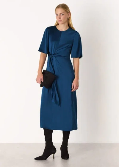 Whistles Womens Twist-waist Satin Midi Dress Blue