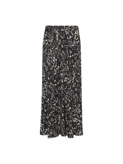 Whistles Scribble Bouquet Bias Cut Skirt In Blackmulti