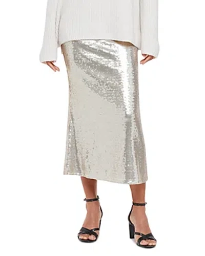 Whistles Seamed Sequin Midi Skirt In Silver