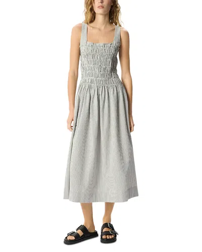 Whistles Seersucker Ruched Bodice Dress In Gray